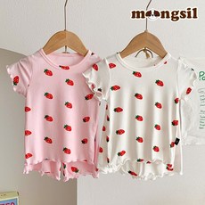 [KC인증] 몽실이 딸기 골지실내복 여아용 여름 유아 반팔