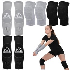 Lemecima 2세트 배구 무릎 패드 및 팔 슬리브 보호 압축 팔뚝 손목 가드 엄지 구멍 부드러운 통기성 타격 패스