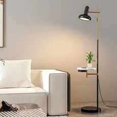 熱銷奶油風落地燈 臥室床頭燈 客廳沙發旁氛圍燈 閱讀立燈 有桌面財位燈 穩重大石加大底座, 白色 / 白色桌面,三色調光【按鈕開關】