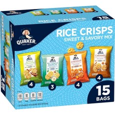 Quaker Rice Crisps 퀘이커 라이스 크리스프 4가지 맛 달콤하고 풍미 가득한 다양한 믹스 15개, 1개, 341g