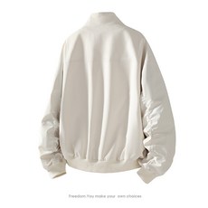 純色運動工裝夾克男款 - 春冬季防風寬鬆外套, XL, 杏白