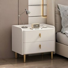침대협탁 세라믹 협탁 가죽 서랍 2단 수납장 완제품 CTG11, 화이트, 1개