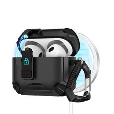 AirPods Pro粉色防摔保護殼，帶鎖扣與登山扣，堅固耐用，時尚便攜, 黑色, 1個, AirPods Pro 2/1代 軍規防摔保護殼 | 隱藏式手機支架 | 按鍵自動彈蓋 | 安全鎖扣設計 (附掛鉤)