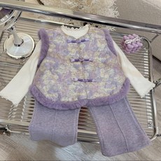 女童冬裝套裝 中國風新款兒童冬季加絨加厚女寶寶馬甲