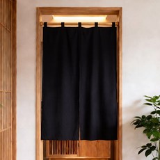 日式純色吊帶門簾, 黑色（同色吊帶-優質棉麻