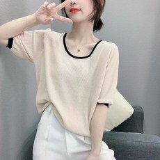 HXT 여성 봄 여름 반팔 티셔츠 U넥 파스텔톤 루즈핏 빅사이즈 상의 캐주얼