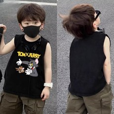 賣場優選新款可愛童裝兒童背心原宿流行潮流時尚貓和老鼠兒童夏裝新款背心新款百搭慵懶氣質文藝