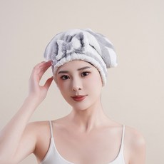 爆款幹發帽吸水浴帽女超強速幹可愛幹發巾洗頭髮蝴蝶結包頭巾批發, 1個, 灰白色:25*30cm