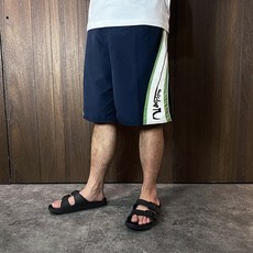 QuikSilver 閃銀海灘褲 男款 綁繩休閒短褲 黑綠 D032, 黑綠,33