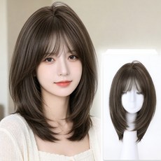 믹스알리 전체 가발 쇄골 통가발 여성 일체형 중단발레이어드컷, 1개, 02 쿨브라운