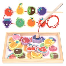 木製積木穿線磁性釣魚遊戲教具, 1套, 水果