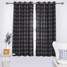 DOLMEXX 단열 및 광 필터링 커튼 2 패널 52인치 W x 63인치 L 블랙 그레이 체크 인조 양모 침실 장식용 러스틱 농가 격자
