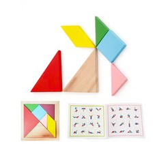 영운교재 소형 칠교놀이 12x12cm 설명서 도안 포함 원목 퍼즐 칠교 판 교재 교구 숫자놀이, 1개
