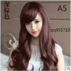 幸運星 台灣發貨 整頂假髮 Cosplay直播 隱形無痕中分仿真長髮 韓國氣質 自然假髮套, 1個, A5斜瀏海(大波浪),深棕色假髮+髮網