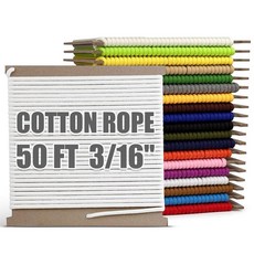 PerkHomy 면 로프 5mm(3/16인치) 30.5m(100피트) 다목적 유틸리티 다이아몬드 브레이드 코드 의류 라인 캠핑 공예 깃발 기둥용 천연 면 라이트 옐로우, 3/16" x 50', 화이트