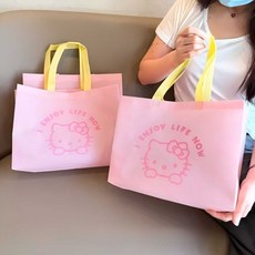 리유저블 방수 부직포 쇼핑백 큐티 KT 캣 부직포 쇼핑백, 10개, 핑크색27*26*10CM