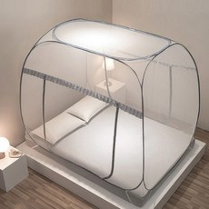 Babycare新款加密免安裝蚊帳，兒童方頂蒙古包鋼絲蚊帳，多尺寸可選，寶寶防蚊必備, 寶灰 大方頂 加密單門,【1.1*1.9米】高1.4米