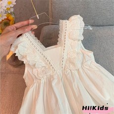 【純棉舒適無袖清涼】女童洋裝兒童裝女夏季薄款背心裙中兒童白色裙子小女孩洋氣公主裙