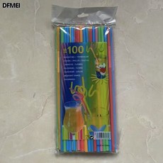 DFMEI 100只裝彩色創意藝術吸管飲料果汁一次性彎頭pp塑料吸管, 英文款彩色吸管【100只/袋】:6*260mm, 1個