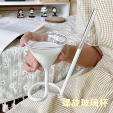 螺旋玻璃杯 附螺旋吸管 搞怪造型, 1個, 螺旋杯送吸管刷