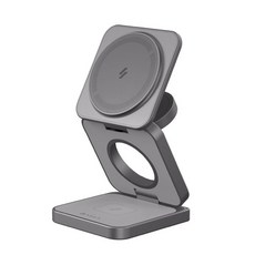 亞果元素 Mag 3 Pro Qi2 折疊式三合一旅行磁吸無線充電座 無線充電盤 充電板, 1個, 灰色