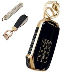 루루형제 기아 호환 자동차 프리미엄 TPU 키 케이스 + 번호키링 + 가죽 스트랩, 다크블랙, AK-11