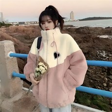 PEONIST 女性Oversize貂皮撞色羊羔毛外套