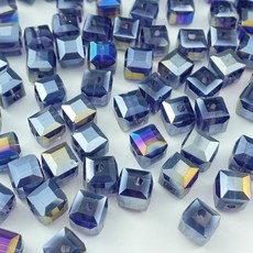 신혼고 크리스탈 유리 구슬 100개 8mm 큐브 페이스드 사각형 모양 스페이서 팔찌 귀걸이 목걸이 DIY 공예품 용품 핑크 AB, Violet AB, 6mm
