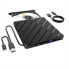 노트북 용 외부 CD/DVD 드라이브 7 in 1 USB Ultra-Slim 휴대용 CD/DVD 플레이어 버너 버너 작가 외부 디스크 드라이브, 검은색