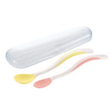 寶寶學習湯匙組，附便攜盒，柔軟安全，人體工學設計兒童湯匙, 黃色, 粉色, 1套, Baby Spoon