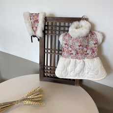 강아지한복 사노샵 플라워 누빔 한복 배자 귀도리, 1개, 한복블랙