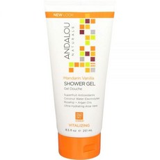 Andalou Naturals 만다린 바닐라 바이탈라이징 샤워 젤 251.4ml(8.5 액량온스) 아르간 오일과 코코넛 워터로 피부의 수분을 부드럽게 클렌징하고 보호합니다.