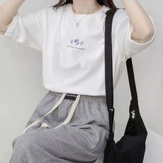 OniWear 韓版圓領短袖T恤 夏季女款寬鬆植物印花 休閒純色 打底衫 韓國女裝