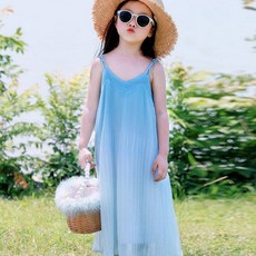 해피유통 여자 여름 얇은 민소매 원피스 여아 매칭 가족복 모녀룩 스타일리쉬 블루 드레스 LWJ