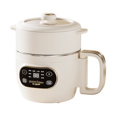 2L電煮鍋 附蒸籠 美食鍋 多功能電煮鍋 學生電飯煲 電火鍋, 奶白色