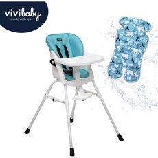 vivibaby 第二代高低兩段式兒童餐椅 夏日冰珠泡泡涼墊組 可拆洗透氣坐墊 五點式安全帶, 餐椅X冰珠泡泡涼墊-沁涼藍, 1個