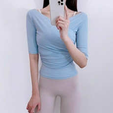 로라벨 메쉬 5부 반팔 필라테스복 요가복 커버업 운동복