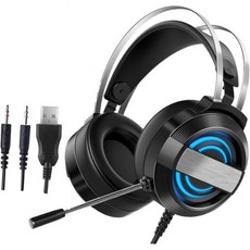 유선 게이밍 헤드셋 마이크 포함 오버이어 컴퓨터 헤드폰 LED 조명 게이머용 USB 노이즈 캔슬링 스테레오 PC 노트북용