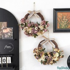 田園風藤編花環仿真花牆掛飾，家居牆面櫥窗裝飾掛件絹花，營造溫馨氛圍, 黃咖白色復古繡球花環,無規格