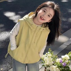로르카 14세 이상 사용 가능 여아 후드집업 루즈핏 포켓 밑단스트링 경량 조끼