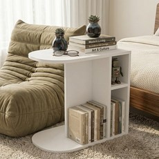 Zzang Room 협탁 침대 쇼파 사이드 테이블 수납 선반, 화이트, 1개
