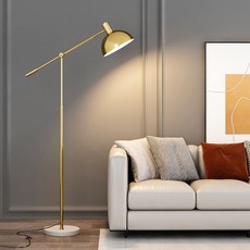 現代簡約創意落地燈 立燈 臥室燈 檯燈 閱讀燈 北歐風 房間裝飾, 金色燈體+金色底座,三色調光【按鈕調光】
