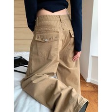 【California Factory】金屬裝飾口袋 彎刀 牛仔褲, 卡其色,S, 1個