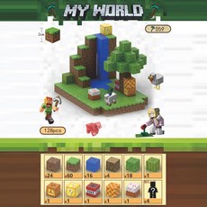 MY WORLD Minecraft 磁力積木玩具 128pcs, 059瀑布(128顆)-贈隨機公仔*4, 1套