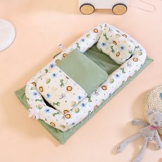 跨境便攜嬰兒窩嬰兒牀中牀仿生換尿布墊嬰兒枕旅行嬰兒牀可拆洗, 獅小鹿綠(拆洗帶被)