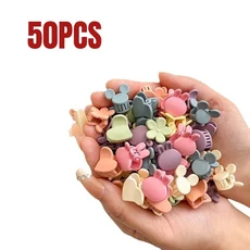 쿠쿠스토어 미니 헤어 클립 100/50/20 세트 귀여운 플라스틱 꽃 모양의 순수한 색상의 머리띠 청소년 소녀