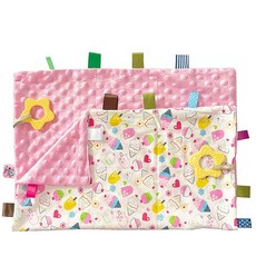 핑크 케이크 빅 사이즈 아기 태그 담요 1개 부드러운 아기 보안 라벨 담요 유아 선물용 터기 담요(55.9 x 43.9cm(21.7 x 17.7인치)), 핑크 케이크 빅 사이즈 아기 태그 담요 1개, 부드러운