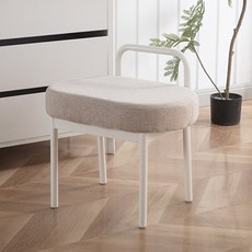 하루꿈 화장대 스툴 1인용 푹신한 쿠션 패브릭 타원형 의자 거실 침실 현관 의자 업소용 간이 보조의자, 1개, 아이보리