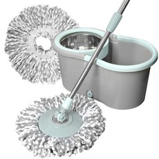하비티 스테인리스 스핀 통돌이 탈수통 + 회전 물걸레 밀대 + 걸레 2p, 1세트