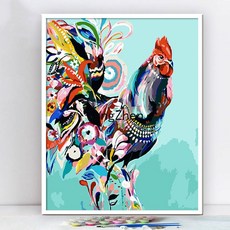 【TangZhen】유화그리기 유화그리기세트 채색 붉은 불 수탉diy 디지털 오일채화 십이지신 닭 동물 수제 충전 손그림 유화, 40x50cm 안감+물감+붓, 6001, 1개